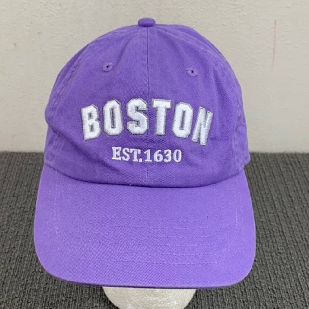 Boston Est 1630 Baseball Hat Womens Adjustable Purple White Strapback Cap